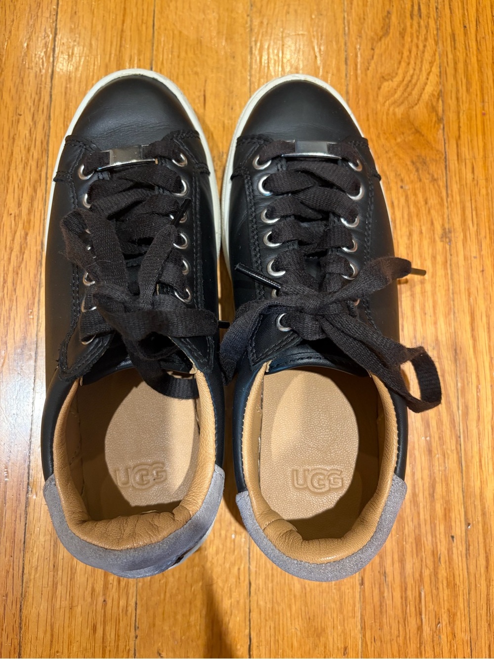 UGG Black Leather Low-Top Sneakers with Gray Heel